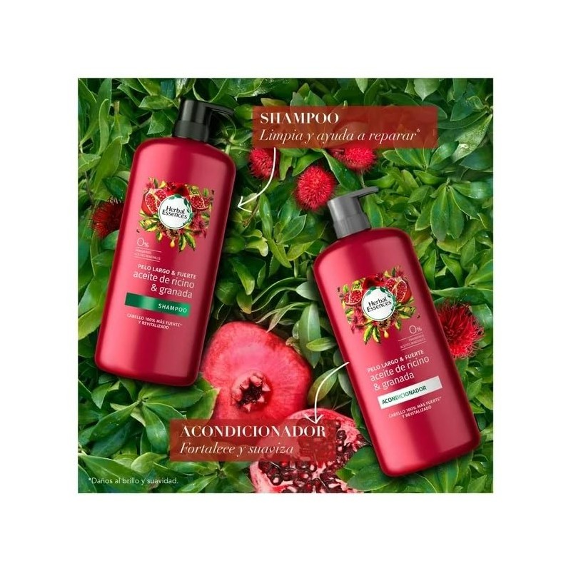 Herbal Essences Shampoo con Aceite de Ricino y Granada, Sin