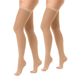 Relaxsan Antiembolism M1370A (2 Pairs - Skin, M) Open-toe anti-embolism hold up stockings - K2-25-32 mmHg