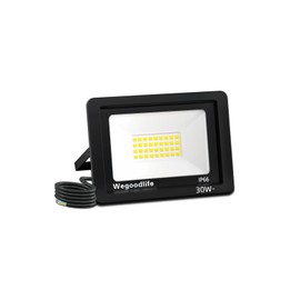 Wegoodlife 30 W LED Outdoor Spotlight, Super Bright 2335 LM Spotlight, 6500 K Cool White Outdoor Spotlight, IP66 Waterproof LED Floodlight, 50 cm Cable, No Plug, Outdoor Spotlight for Backyard,