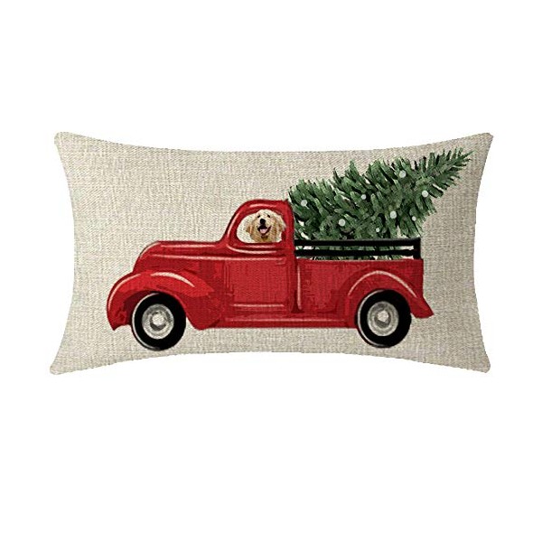 Andreannie Merry Christmas Red Pickup Truck with Christmas Tree and