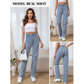 LONGBIDA Straight Leg Baggy Jeans for Women, High Waisted Wide Leg 2024 Trendy Stretchy Denim Pants(Light Blue,M)