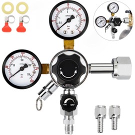 FERRODAY Dual Gauge CO2 Regulator, CO2 Regulator for Kegerator, CGA-320 Beer Kegerator Regulator Kegerator Part Beer Keg Regulator, Dual-stage CO2 Gas Regulator with 1/4’’ & 5/16’’ Barb
