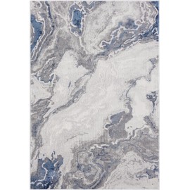 Abani Atlas 4'x6' Blue/Grey Area Rug, Abstract Marble - Durable Non-Shedding - Easy to Clean