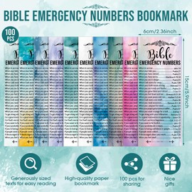 100 Pcs Bible Emergency Numbers Bookmark Christian Gift Religious Bible Verse Bookmark 2.36 x 6'' Christian Book Marks for Church Welcome Gifts Sunday School Prizes(Colorful)