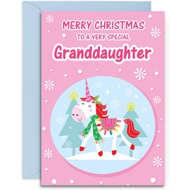 Granddaughter Unicorn Christmas Card - Medium Sized Card (A5 Size -148mm x 210mm) with Envelope