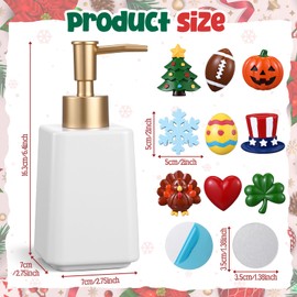 Gejoy Seasonal Soap Dispenser Patriotic 4th of July Magnetic Interchangeable Set - Ceramic Hand Soap Dispenser with 9 Seasonal Resin Ornaments & Magnetic Pads-Festive Bathroom & Kitchen Dec(Gold)