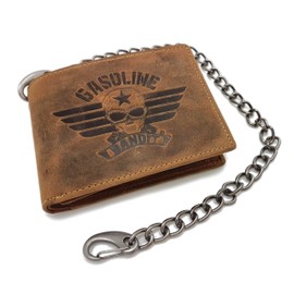 Gasoline Bandit Vintage Biker Wallet Small Original Genuine Leather with Chain, brown, Vintage