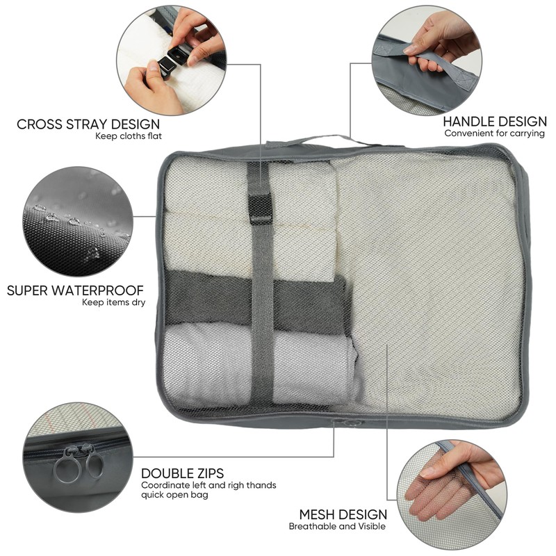 Travel Packing Cubes, Luggage Organisers for Suitcase (Grey)