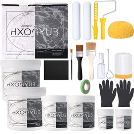 HXOGYUB White Marble Countertop Paint Kit(Including Epoxy Resin), Carrara White Epoxy Countertop Paint Kit, Cover Up to 35 SQ. FT., All-IN-ONE Set, For Marble, Granite, Formica, Laminate, Ceramic Tile etc.