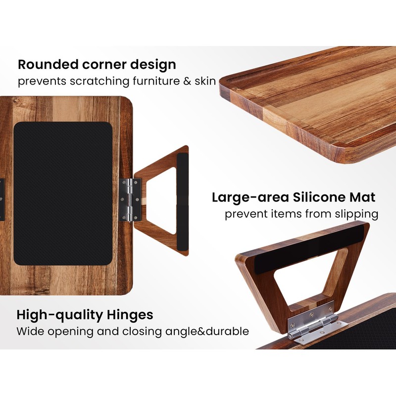 Danfoxer 2 Pack Acacia Wood Couch Arm Tray,Couch Tray,Folding Sofa