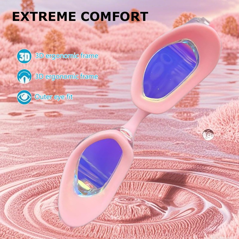 ProudDemon Swimming Goggles with Adjustable Strap, Tinted Lenses, Black/White (Pink