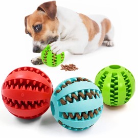 3 Pieces Dog Toy Ball 5cm Treat Dispenser Ball Toy,Teeth Cleaning Chew Toy Exercise Game IQ Training Ball, Nontoxic and Durable Dog Products for Indoor Puppy Cat (Red, Blue, Green)