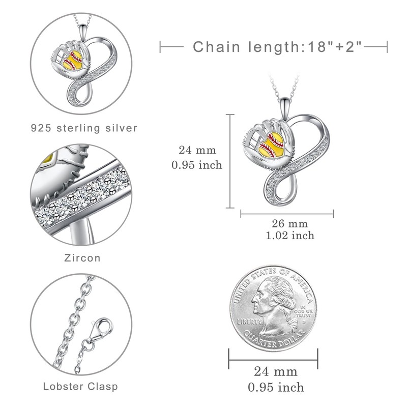 Softball Necklace S925 Sterling Silver Sport Necklace Softball Gifts Softball