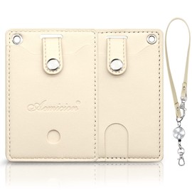 [MYYP-TKM] Aemicion Pass Case, Pass Holder, Reel Included, Strap, IC Card Case, Card Case, Leather, 2-sided, Thin, Double-sided, Cute, Commuting to Work or School, white