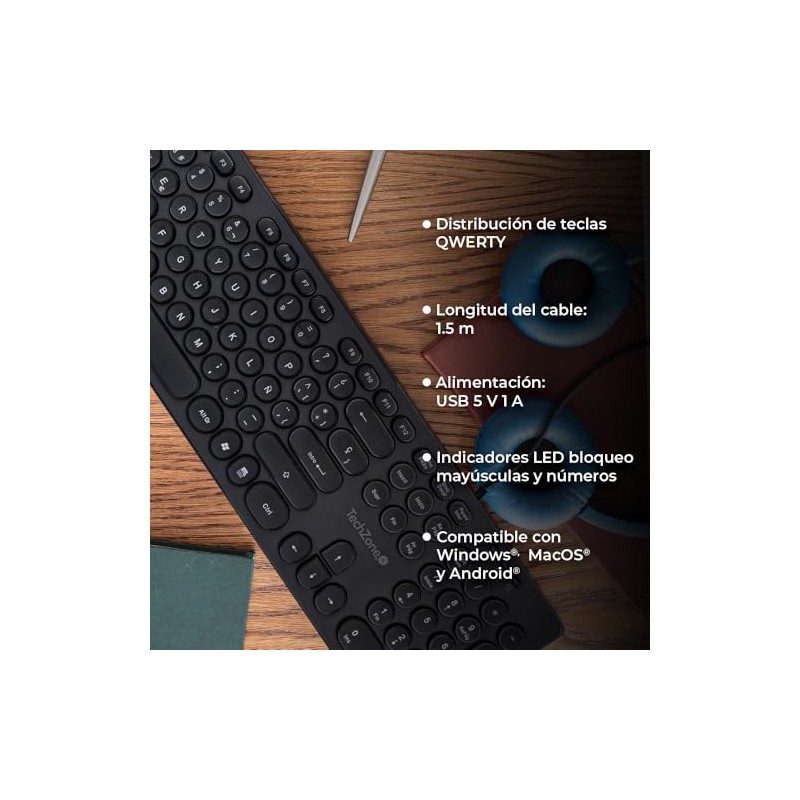 TECHZONE Teclado Alámbrico Black Colors, 105 Teclas, Distribución QWERTY