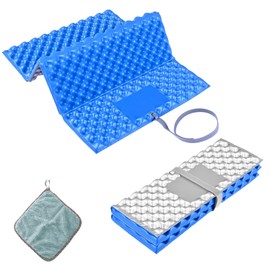 CLKE 2Pcs Sleeping Foam Mat Foldable, Hiking Sit Mat with Elastic Band, Foldable Portable Waterproof Thermally Insulated Seat Pad for Picnic Climbing, Egg Nest Design(Blue)
