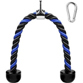 Deluxe Tricep Rope Pull Down Cable 27 & 36 Inch Rope Length Non-Slip Cable Attachment for Gym Workout Exercise Straps Fitness Equipment - Color: Blue&Black-27''