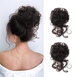 2 Piezas Extension de Cabello Moño Desordenado, Cabello Postizo Natural, Con Ondas Elásticas, Simulado Cabello Con Banda Elástica, Embellecer el Cabello, Perfecto Para Mujeres y Niñas(Negro2)