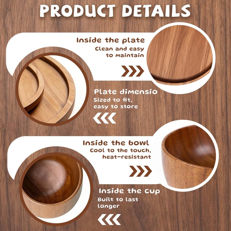 Wood Dinnerware Set,8 Inch 10 Inch Round Plates,Bowls and Cups,16