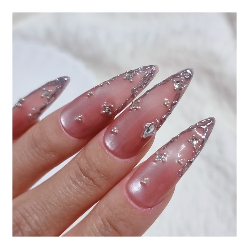 Rose shell jungle wedding handmade nail tips - long ballerina