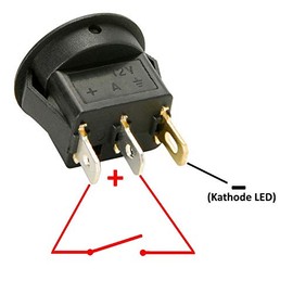 WITTKOWARE Car Rocker Switch with Blue LED, Diameter 20 mm, 20 A/12 V, On/Off