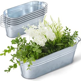 Sabary 6 Pequeños Maceteros Ovalados Galvanizados Maceteros Galvanizados con Asa Maceta de Cubo de Metal Ovalada Decoración Rústica de Hogar de Campo para Exterior Boda (11.42 x 3.94 x 2.99 Pulgadas)