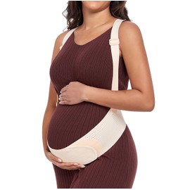MAMODY Belly Bands For Pregnant Women Maternity Belt Pregnancy Belly Support Band Adjustable Pregnancy Belt with Back Brace Straps (Beige, Medium)