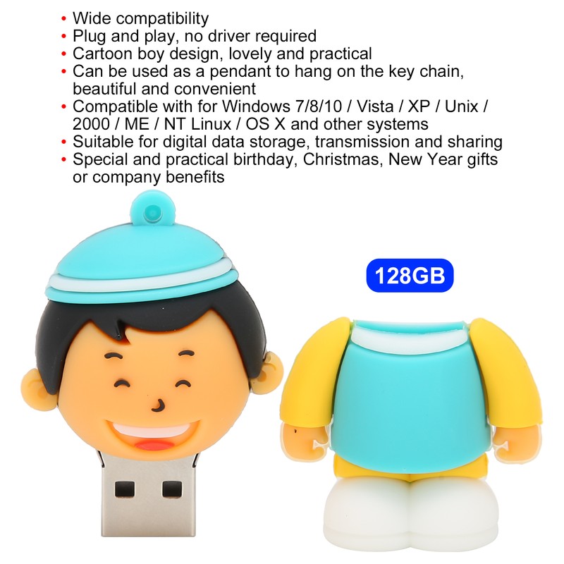 USB Flash Drive 16GB/32GB/64GB/128GB Cute Cartoon Boy Portable Storage Memory