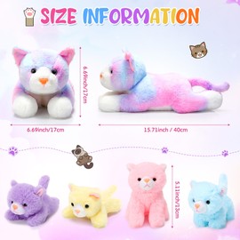Skylety 5 Pieces Cat Stuffed Animal with Babies Inside Mommy Cat with 4 Cute Fluffy Plush Kittens in Cat's Belly Nurturing Cat Huggable Sleeping Birthday Surprise Gifts(Colorful)