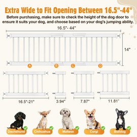 Metal Short Dog Gate - 16.5"-44" Adjustable Extra Wide, 14" Tall Pressure Mount Indoor Pet Gate, Easily Step Over Dog Gates with 3 Extension Kits, Small Puppy Gate for Doorways & Stairs