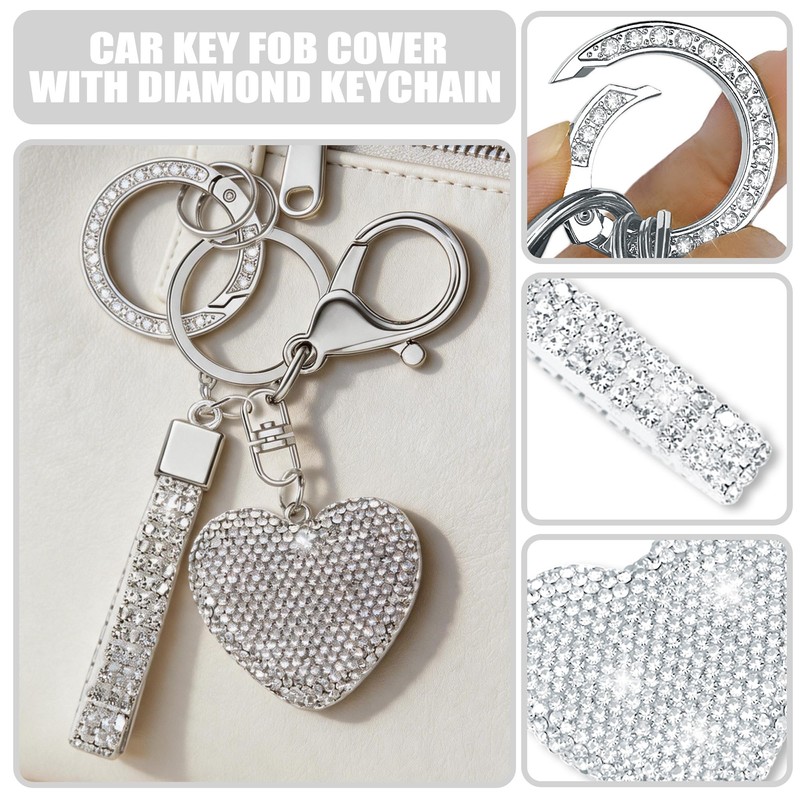 Simocky Key Fob Cover with Heart Keychain, Girly Car Key
