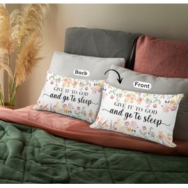 uinwk Give It to God and Go to Sleep Pillow Case 12x20,Floral Watercolor Pillow Covers,Decorative Pillows for Bed Bedroom,Gifts for Christians Friends