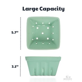 Woouch Ceramic Berry Basket, Square Fruit Bowl With Holes, 5.7" Colander For Kitchen, Cute Small Container For Berries, Strawberry, Grape, Cherry, Rustic Stoneware Décor (White + Mint Green)