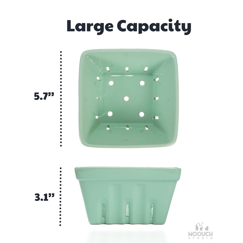 Woouch Ceramic Berry Basket, Square Fruit Bowl With Holes, 5.7"
