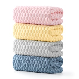 REDKISS 4 Pack Microfiber Bath Towels - Extra Large, Super Absorbent, Quick Dry Waffle Towels Set for Bathroom, Spa, Gym, and Travel - Luxury, Plush, 4 Multicolor