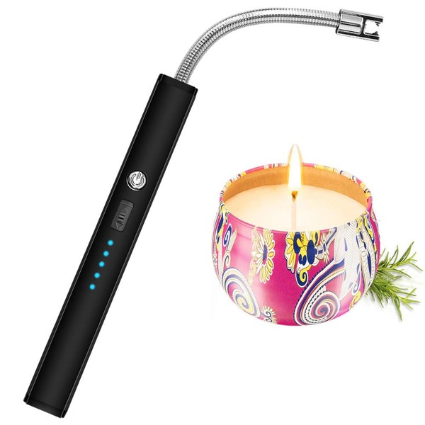 Candle Lighter Electric Arc Lighter USB Rechargeable Long Lighters Wand Flexible for Candles Camping Cooking BBQs Grill Fireworks (Black)
