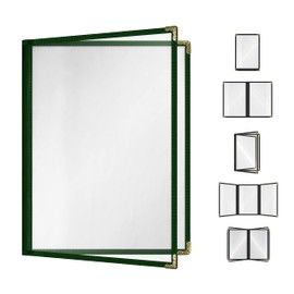 Goodsmart Restaurant Menu Covers - 25 Pack Green2-Page/4-View 8.5" x 11", Side-Loading Vinyl Menu Holders, Clear Sleeves, Double-Stitched Edge, Leather-Style Café Menu Covers with Gold Corners