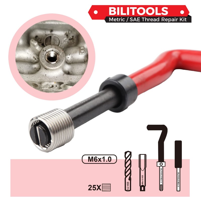 BILITOOLS M6x1.0 Thread Repair Kit, HSS Drill Helicoil Repair Kit