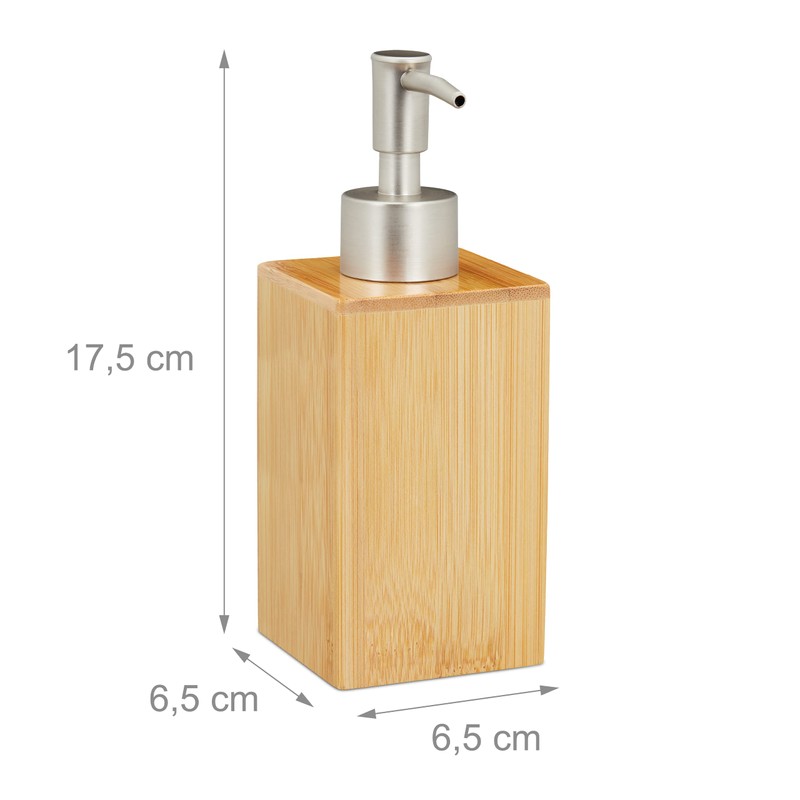 2 x Soap Dispenser, Refillable, Pump Dispenser, Bamboo & Plastic,