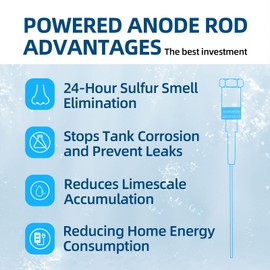 Powered Anode Rod for Hot Water Heater, Hex-Head Style Electrical Anode Rod for 40-120 Gallon Tank, Eliminates Rotten Egg Smell,Anti-Rust and Corrosion