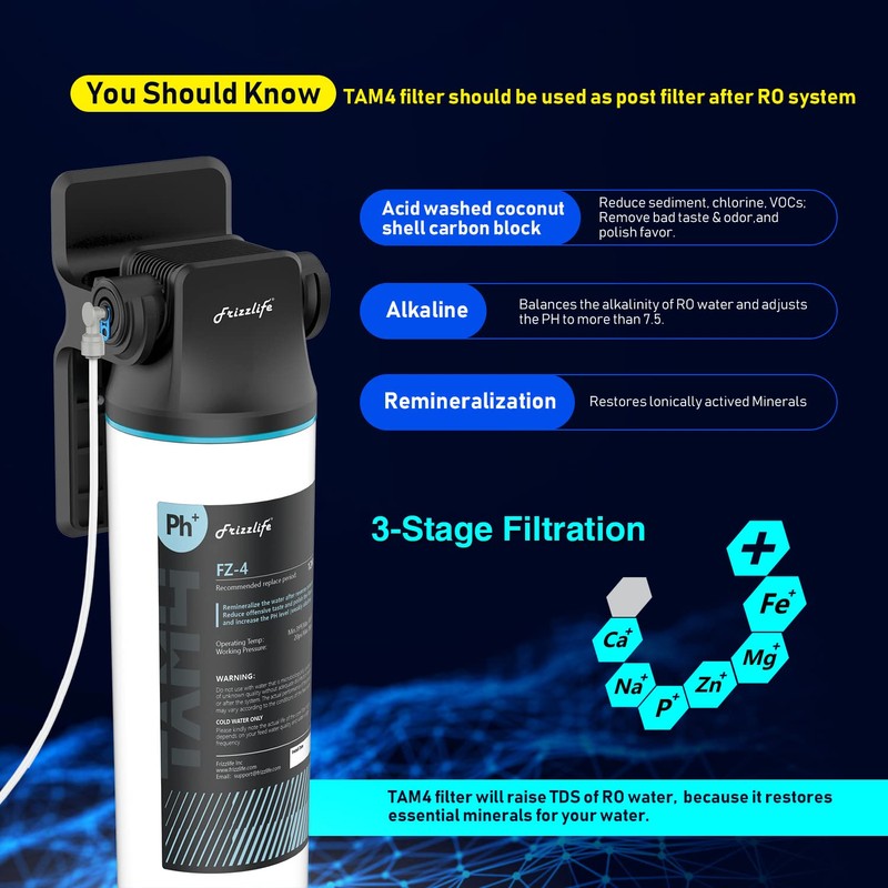 Frizzlife TAM4 Under Sink Inline Water Filter - Alkaline PH+