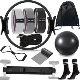 Yoyoapple at Home Pilates Essentials Kit for Women,11pcs Pilates Kit for Home Workouts Women,Pilates Kit for Home Workouts Women,Pilates Ball and Ring Set,Pilates Accessories for Home Workouts Black