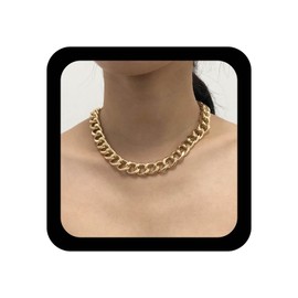Yienate Punk Chunky Choker Necklace Gold Cuban Link Chain Thick Wide Necklaces Paperclip Chain Choker Hip-hop Statement Unisex Necklace Charm Jewelry for Women Girls Men