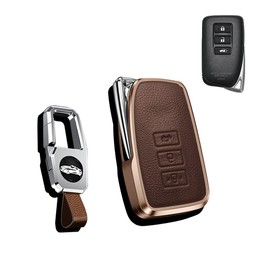 HIBEYO Shlüssel Case Fits Lexus Car Key Cover Protective Leather for Lexus CT GS GX is ES LS LC LX NX RX RC ES300h Remote Control Key Box Keychain Aluminium Alloy Brown
