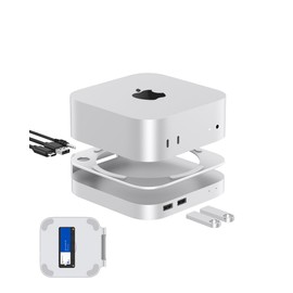 GEWOKLIY 40Gbps Aluminium Mac Mini Dock and Stand, USB 4 Hub for Mac mini M4 and M4 Pro 2024 with 40Gbps M.2 NVMe SSD Enclosure, Triple USB A 2.0, 3.5 mm Audio Jack Accessories