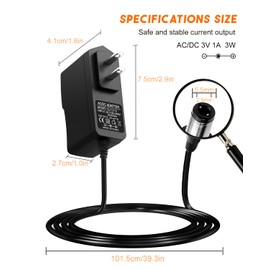3V 1A Power Supply, 3W 3Volt 1000mA AC to DC 3Volt 800A 500A 450mA Power Adapter Converter for 5.5x2.5mm Plug