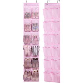 MISSLO Kids Over the Door Shoe Organizer Baby Hanging Shoe Rack Narrow Closet Storage bags with 12 Mesh Pockets for Girl Women Men Toddler Nursery, 2 Packs, Pink