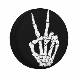 MIYASANG Skeleton Hand Spare Tire Cover Peace Sign Victory Gesture Vintage Bone Finger Black Weatherproof Universal Wheel Protectors Camper Tire Covers for Trailer Rv Travel(17 inch)