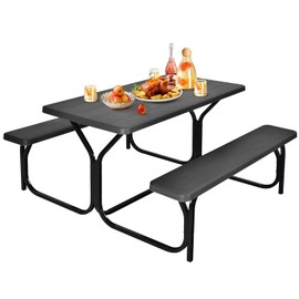 Giantex Picnic Table for Outdoors with Benches Set & Portable Picnic Table Steel Frame with All-Weather Finish for Garden Backyard - Black