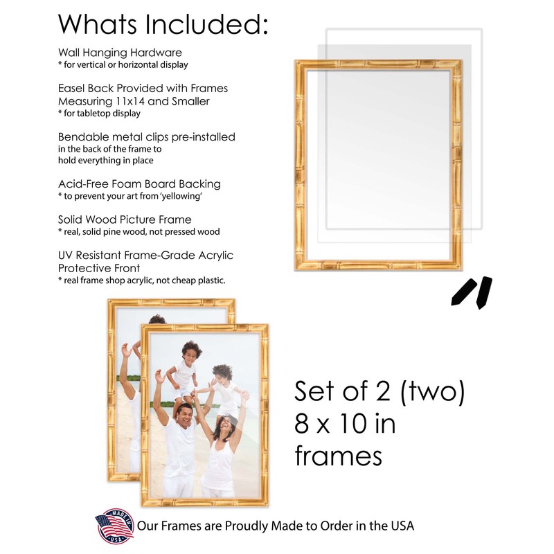 Pack of 2 Gold Bamboo 8x10 Picture Frames | Solid